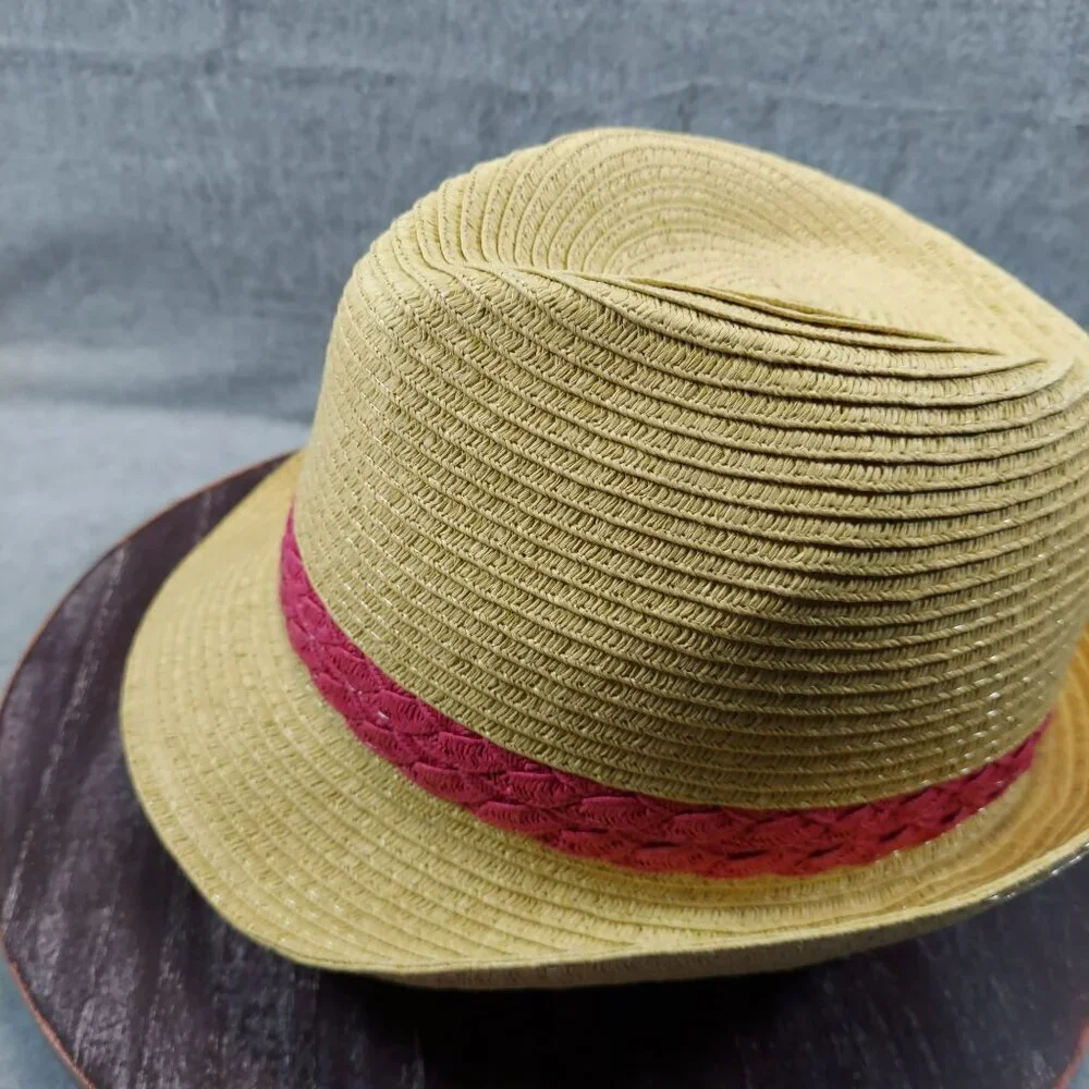 Womens Woven Straw Fedora‎ Hat With Pink Braided Band By Mixit One Size